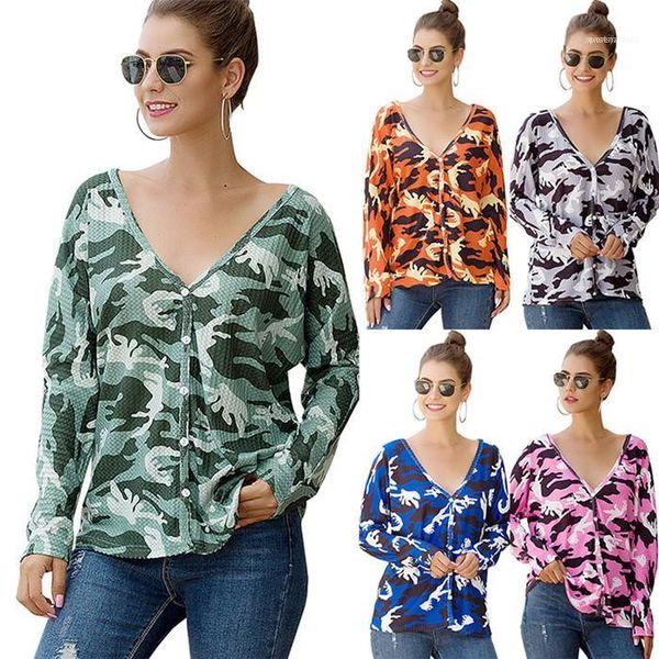 

female clothing fashion style casual apparel camouflage designer womens summer tshirts long sleeve v neck spring new style, White