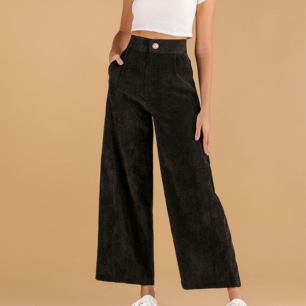 

women's pants & capris 2021 corduroy women korean style straight high waist trousers autumn winter loose casual wide leg female, Black;white