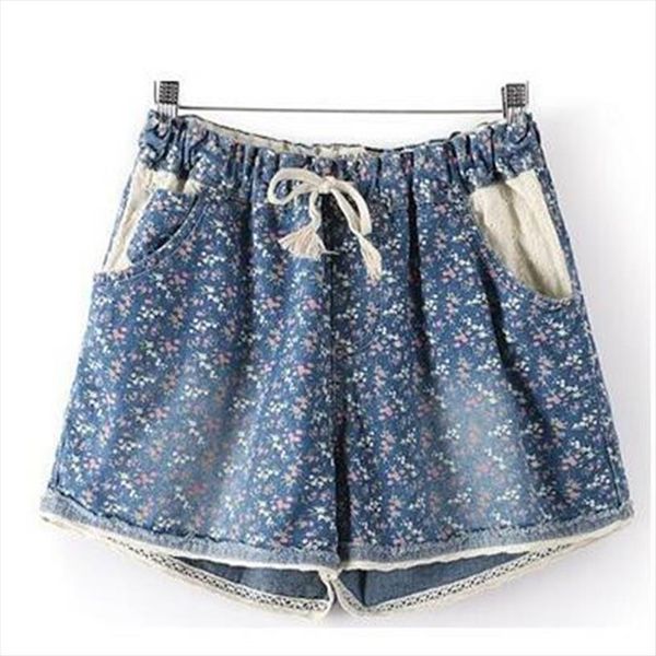 

2020 summer style new women casual denim shorts with elastic high waist floral star printed for crop top, White;black