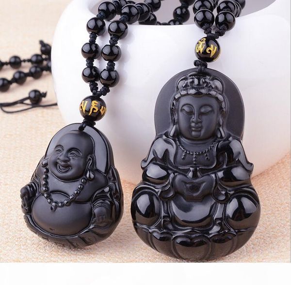 

natural obsidian guanyin buddha pendant men's wear guanyin women's dai buddha couple necklace national wind wholesalev, Silver