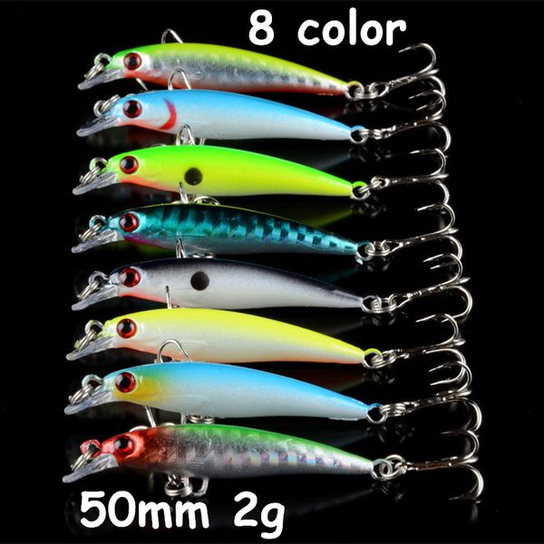

1pc minnow plastic hard baits & lures 8 colors mixed 50mm 2g 10# fishing hooks wa_40