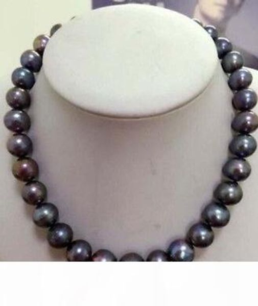 

new fine pearl jewelry stunning 8.5-9.5mm round tahitian huge black red green pearl necklace 18" 14kgp, Silver
