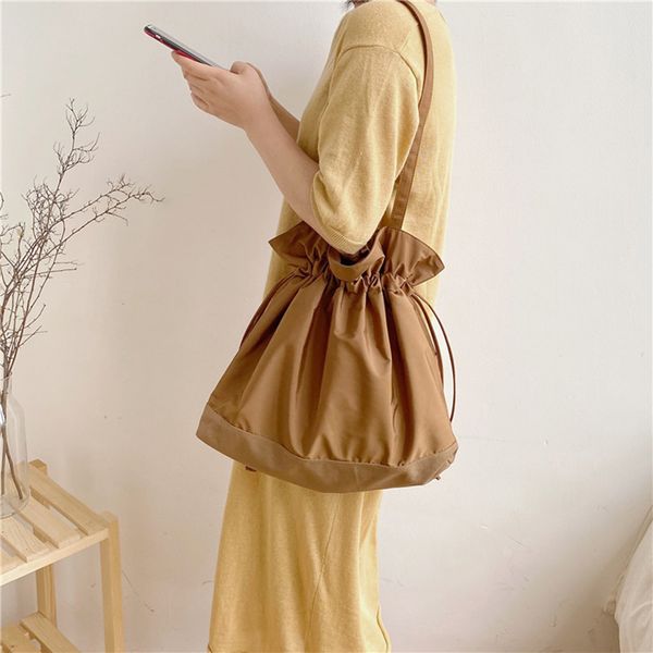 

girls beach bag new solid color fold canvas handbag drawstring soft shoulder bag 01-sb-gxzzfb
