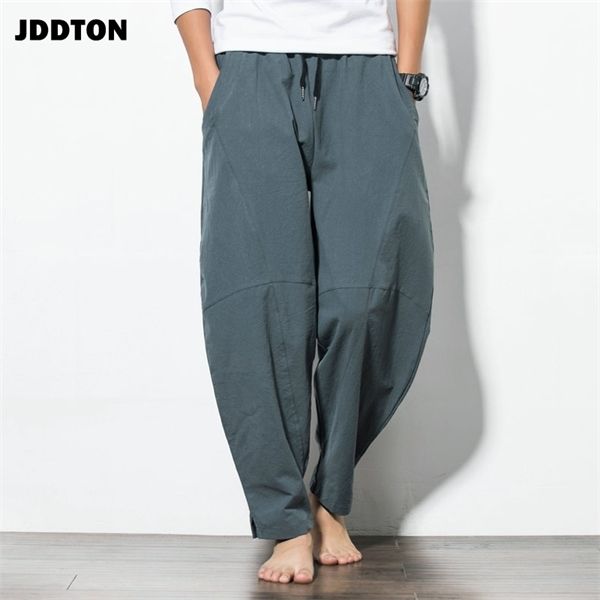 

jddton 2020 new mens summer linen harem solid pants fashion baggy casual loose breathable pants drawstring long trousers je018, Black