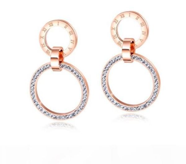

designer earrings luxury designer jewelry women earrings rose gold designer jewelry white crystal double rings roman number dangle earrings, Silver
