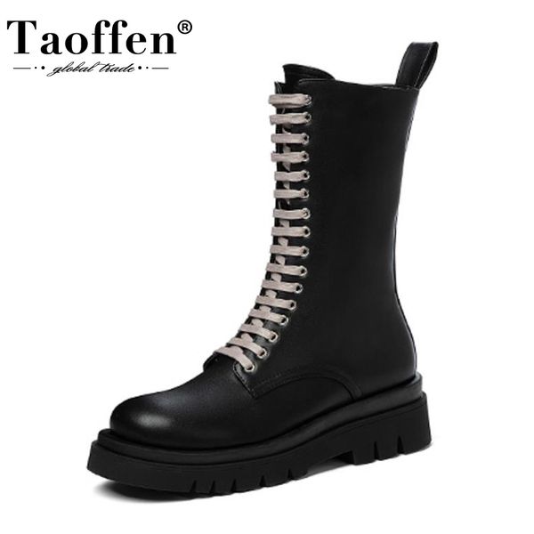 

taoffen размер 34-43 женщины половина короткие сапоги мода молнии обувь женщины толстым дном зимние сапоги повседневная прохладный обувь обу, Black