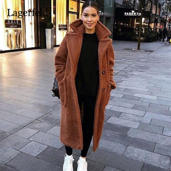 

faux fur coat plus size women winter fluffy 2020 plush coat solid long sleeve lapel warm soft outwear manteau faux fourrure, Black