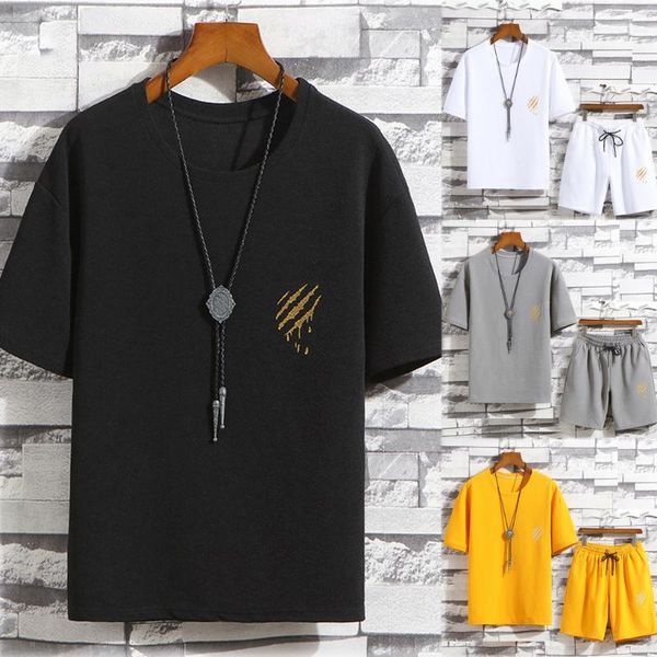 

men's summer casual print short sleeve shorts sports set summer casual sportswear mens clothing man two pieces fashion suit 6.20, Gray