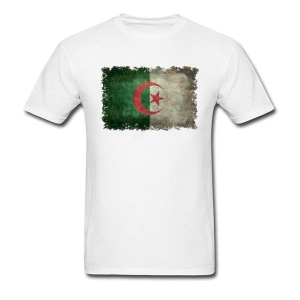 

flag of algeria retro style family men t shirt round collar short sleeve pure cotton & tees printed on tee shirts