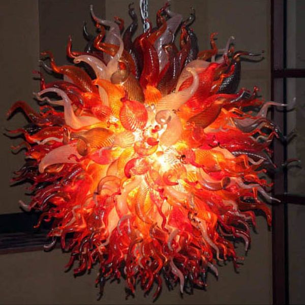 

american orange glass flower lamp blown chandelier led pendant light round 28" or 32" lamps for bedroom home decoration-l