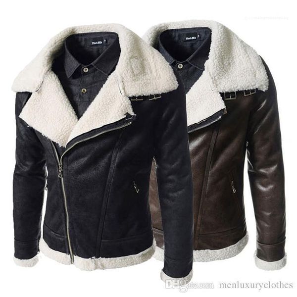 

thick warm turtleneck leather cashmere jackets men winter designer coats fur woolen, Black;brown