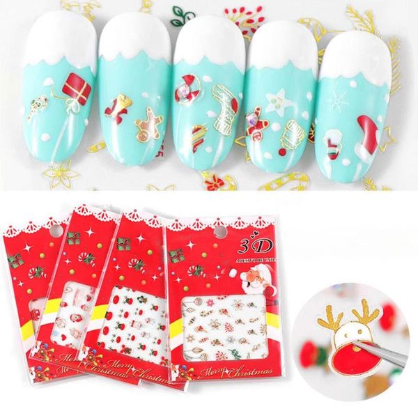 

2pcs рождество санта снеговик elk с rhinestone nail art наклейки надписи decor