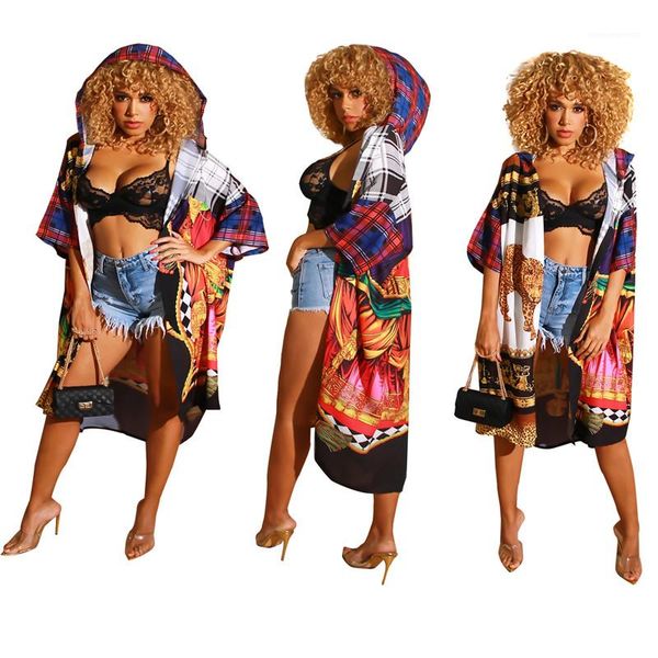 

cape fashion plaid and animal printed luxury coats women casual loose hooded cardigan womens designer, Black