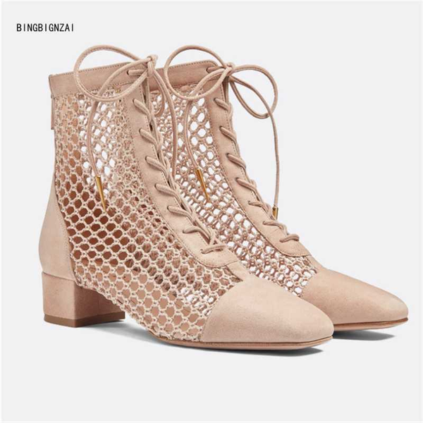 

new pattern cool boots fashion boots women's 4cm square heel net red shoes women's shoes fashion show 4-12 13 bbzai, Black