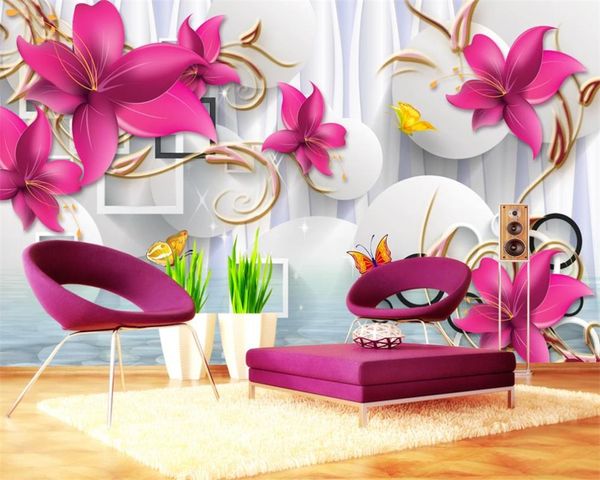 Romantische Blumen-3D-Tapete, 3D-geprägte Blumen, weiße schwimmende Kugel, Trendhintergrund, Wandmalerei, dekorative 3D-Wandtapete aus Seide