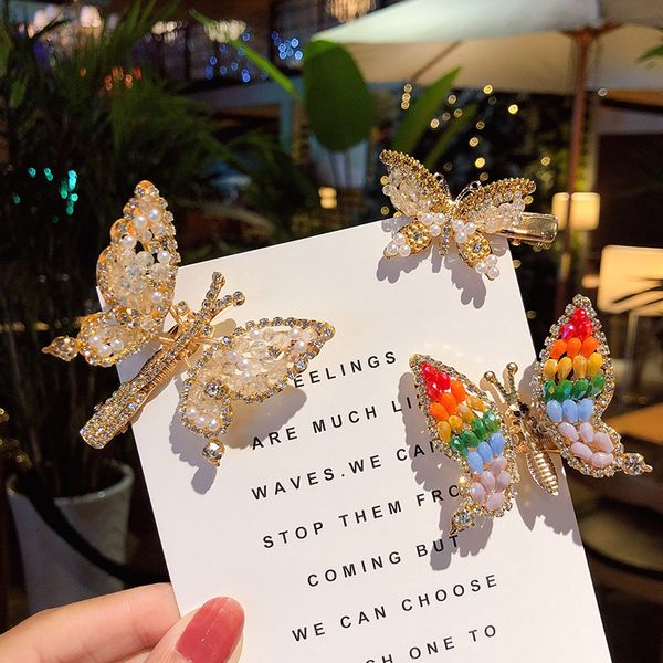 

hair accessories fashion small butterfly clips crystal pearl hairpins for girls korea ins woman hairgrip womens