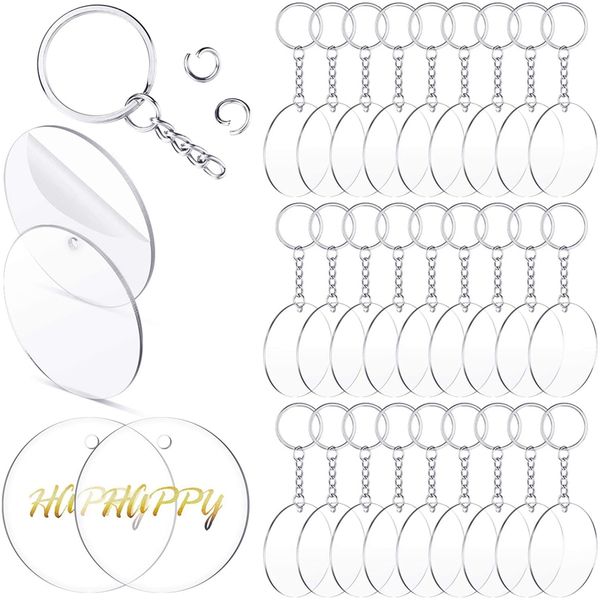 

round acrylic keychain blanks and key chains set clear acrylic pendant transparent circle craft charms for diy projects, Silver