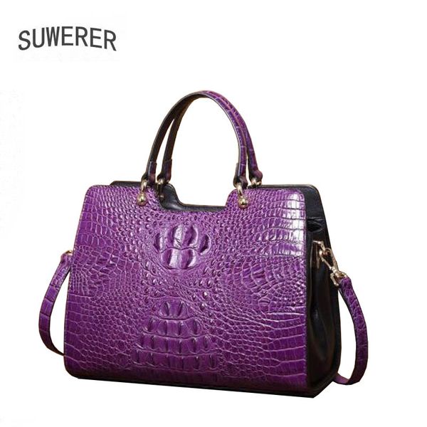 

suwerer new women genuine leather bags real cowhide leather crocodile pattern luxury handbags women bags designer tote bag