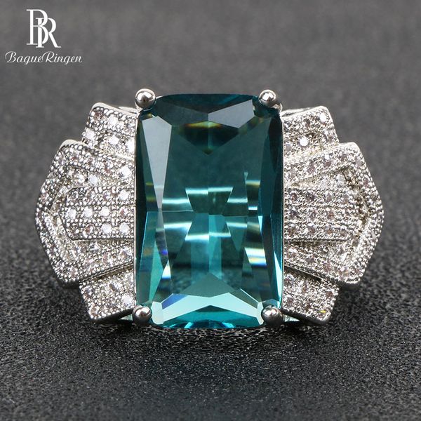 

cluster rings bague ringen silver 925 jewelry aquamarine charms ring for women luxury geometry sea blue gemstone banquet party wholesale gif, Golden;silver