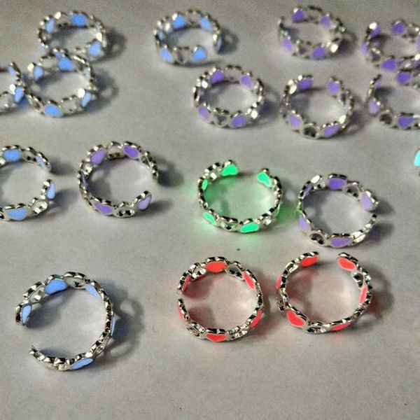 

glow in the dark ring hollow heart love open fluorescent glowing rings adjustable luminous ring for girls women party, Golden;silver