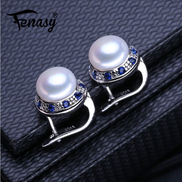 

stud fenasy 925 sterling silver earrings natural pearl crystal sapphire emerald for women party jewelry, Golden;silver