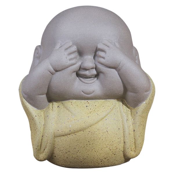 

table ornament cute not see tea pet home pottery clay shelf study buddha monk