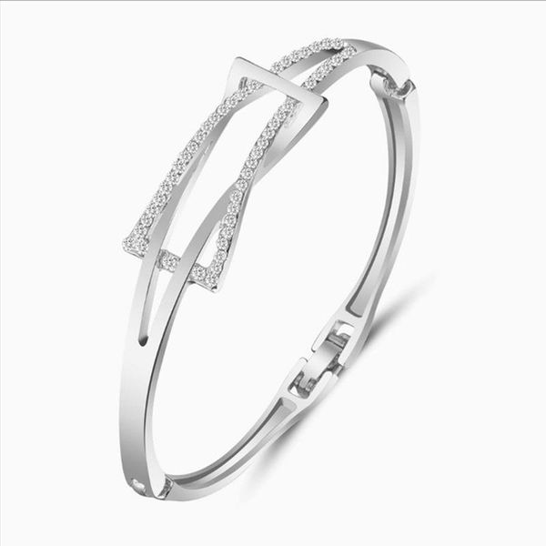 

charm crystal bracelets for women rose gold silver color fashion twisted wave bangle wedding jewelry cll00228 ssb, Black