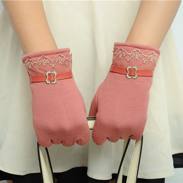 

five fingers gloves touch screen ladies female women winter glove lace mittens use device keeping hands warm bike car driving, Blue;gray