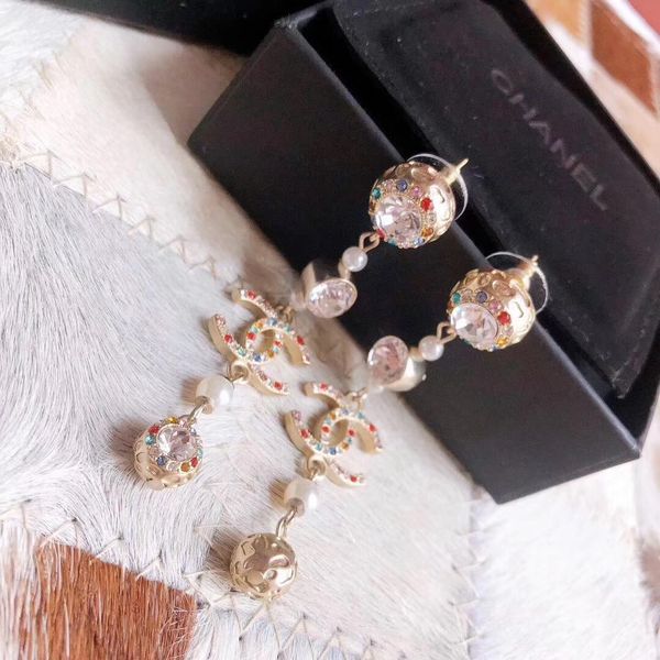 

drop earring with stamp and colorful diamond for women wedding jewelry gift ps6768a, Silver