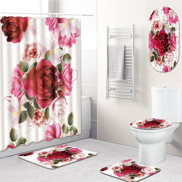 

shower print slip with with shower bathroom hooks mat mat piece rug flowers 5 carpet bath 3d sets new year curtain lhgyu uy2008