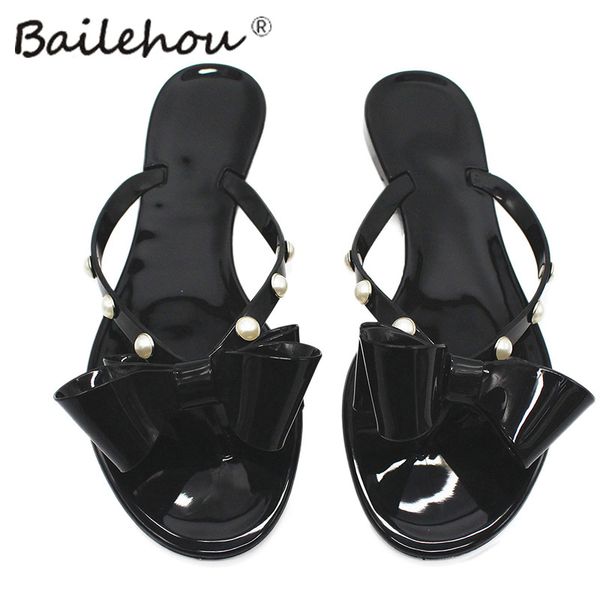 

summer women flip flops slippers shoes woman pearl butterfly knot beach outdoor flip flops women slippers sandals shoes, Black