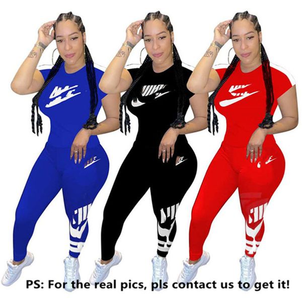 

plus size summer women brand jogger suit two piece set designer outfits short sleeve t-shirt+pants casual letter sweatsuits sportswear, Gray