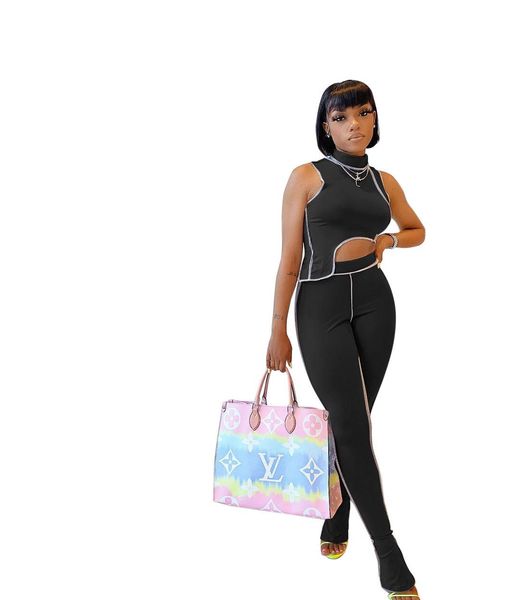 

cm.yaya sport solid women two piece set tracksuits irregular crop high waist flare jogger pants suit outfits matching set t200722, Gray