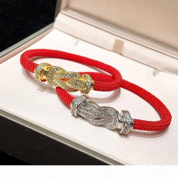 

red rope bracelets mens womens diamond charms bracelets fashion rhinestone bracelet fine jewelry party gift, Golden;silver