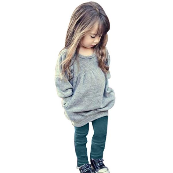 

gray color toddler kids girls outfit clothes warm long sleeve t-shirt +long pants 1set clearance drop shipped st26, White