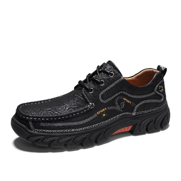 

new men's shoes 100% genuine leather casual shoes waterproof work cow leather loafers plus size 38-48, Black