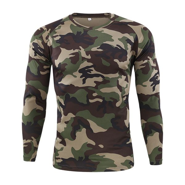 

outdoor camouflage t-shirt men breathable quick dry long sleeve tee tactical combat hunting hiking camping sport t shirt, Gray;blue