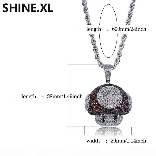 

iced out cartoon mushroom copper gold silver plated iced out full zircon bling gold chain hip hop jewelry for men women