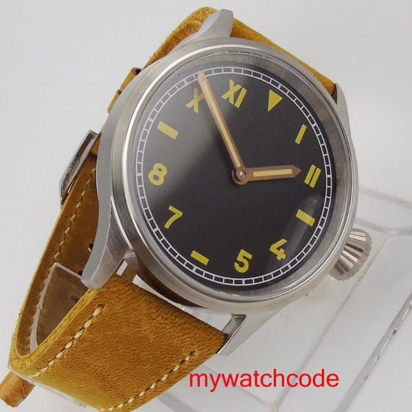 

43mm bliger sterile black california dial sapphire glass hand winding mens watch relogio masculino, Slivery;brown
