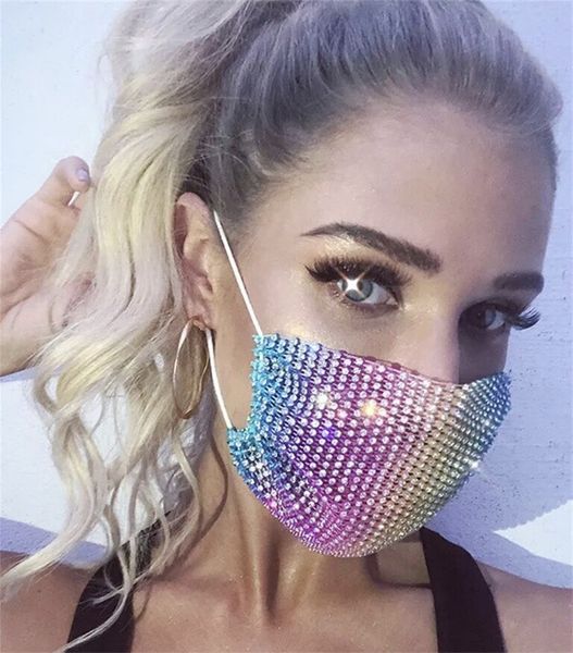

fashion mesh mask colorful bling diamond rhinestone grid net mask washable personalized night market hollow mask