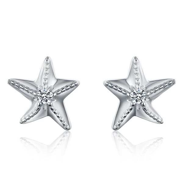 

925 sterling silver earring starfish star cute lovely sweet simple clear cz stud earring women girls kids korean fashion jewelry, Golden;silver