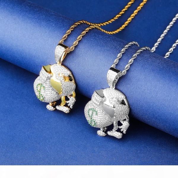 

золото серебро покрыло циркон ожерелье деньги сумка подвеска аксессуары новое персонализированных ожерелье для хип-хоп ювелирных изделий, Silver