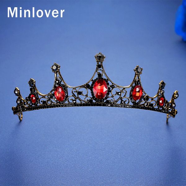

minlover ретро черный кристалл барокко люкс тиара и корона свадебные аксессуары для волос женщин королева король диадема ювелирных изделий в, Golden;silver