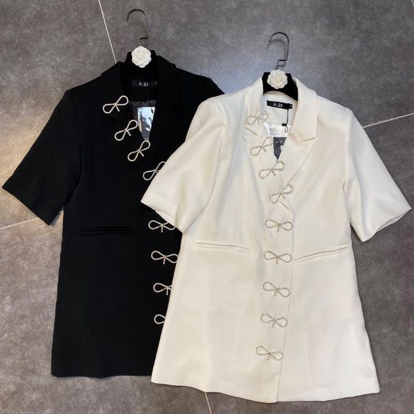 

2020 summer lapel short-sleeved coat for womens three-dimensional diamond bow buckle small woman dark suit jacket lady coats, Black;brown