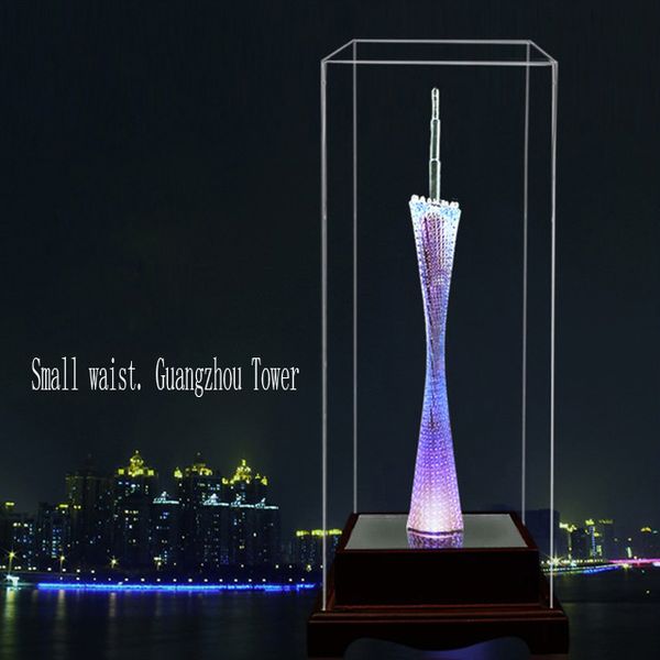 

Illuminated Guangzhou TV Tower small waist building model tourist souvenirs hand - made crystal glaze decorations