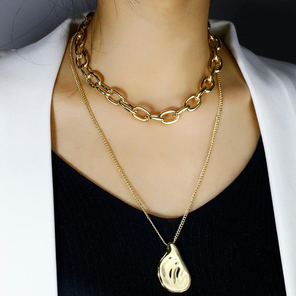 

aensoa vintage multil layer gold color necklaces geometric pendant necklaces for women girl long pendant & necklace 2020 female, Silver