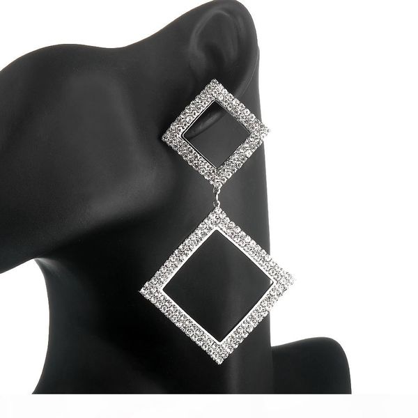

fashion- rhinestone earrings for women geometric crystal statement earring 2019 fashion earing hanging trend fashion jewelry gift, Silver