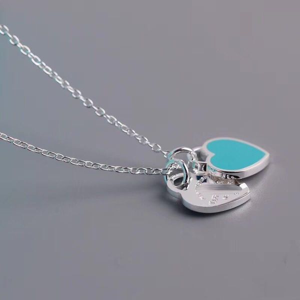 

20 s925 sterling silver jewelry blue peach heart necklace designer necklace luxury designer jewelry women necklace