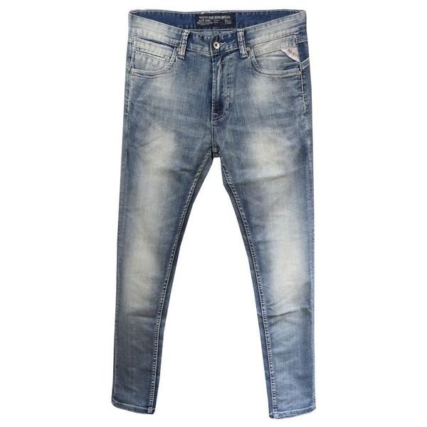 

italian style fashion men jeans light blue white wash slim fit classical vintage jeans summer simple designer men pants