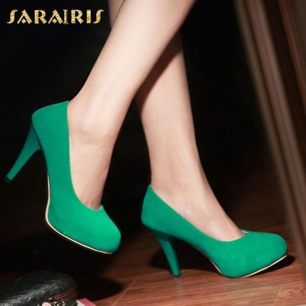 

dress shoes sarairis 2021 big size 43 classic elegant high heels platform office lady flock black slip on pumps women